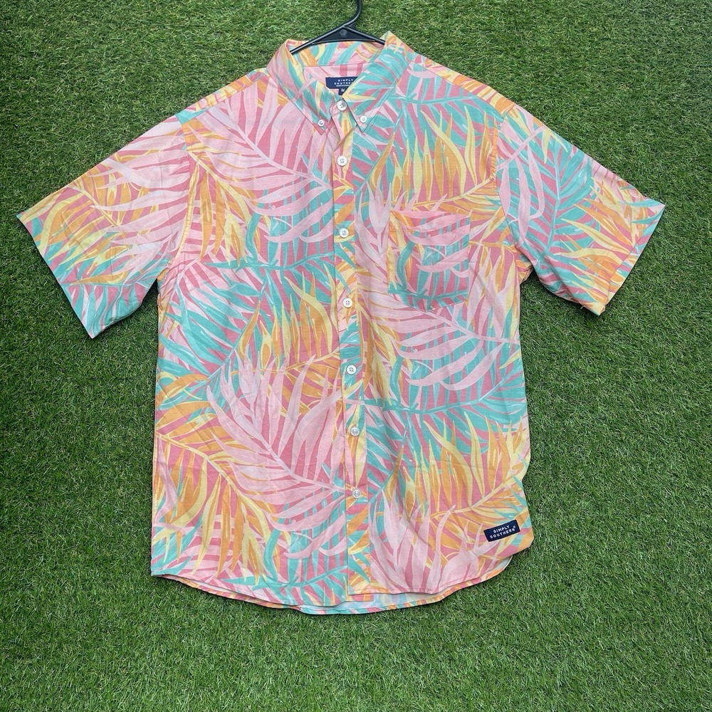 Simply Southern Shirt Mens Medium Button Down Tropical Floral Pastel Lightweight